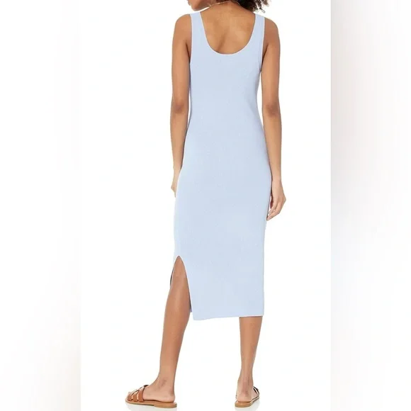 💙 Staples by The Drop Sky Blue Ribbed Midi Dress – XXS – Viscose/Nylon Blend - Picture 2 of 7